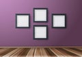 Exhibition mock up wood frames on pink wall. Realistic art gallery. Royalty Free Stock Photo
