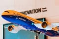 Exhibition models boeing aircraft 787. Russia, Moscow. July 2017.