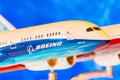 Exhibition models boeing aircraft 787. Russia, Moscow. July 2017.