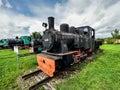 An exhibition of old steam engines on the square next to the historic silver mine in Tarnowskie GÃÂ³ry. A narrow-gauge railway