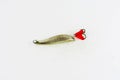 Exhibition of pirated copies of fishing metal spoon baits. Royalty Free Stock Photo