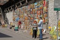 Exhibition-sale of paintings near the fortress wall of Krakow, P