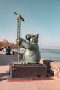 Exhibition of sculptures Le Chat, created by the Belgian cartoon artist Philippe Geluck, along the Leman lakeside, Geneva,