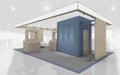 Exhibition Stand in Blue and Beige colors 3d Rendering