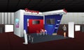 Exhibition stand display design with info board, roll up. Vector Trade booth template with Display Mock-up and corporate