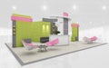 Exhibition Stand in Green and Pink colors 3d Rendering