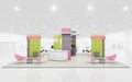 Exhibition Stand in Green and Pink colors 3d Rendering