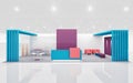 Exhibition Stand in Purple and Teal colors 3d Rendering