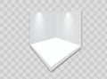 Exhibition stand. White empty advertising stand with desk. Vector white blank geometric square. Presentation room Royalty Free Stock Photo