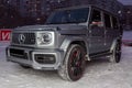 Exhibition at the street near dealership with gray matte car Mercedes G-class 2019 during a in Brabus tuning