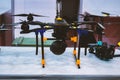 Exhibition of unmanned aerial vehicles with different payloads and for various applications showcasing modern engineering and Royalty Free Stock Photo