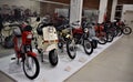 Exhibition of various vintage motorcycles, produced by the Gilera company, inside the Piaggio museum.