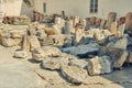 Exhibits archaeological excavations in Carthage. Statues and parts of houses found during excavations of the ancient city in