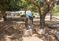 Exhibits made from stone, made by craftsmen living in Kibbutz En Carmel, in northern Israel