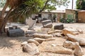 Exhibits made from stone, made by craftsmen living in Kibbutz En Carmel, in northern Israel