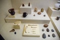 Exhibits of the museum of antiquities of Antalya, pottery and bones in the form of exhibits of the museum