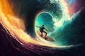 Surfer in the ocean. Surfing concept