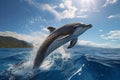 Exhilarating display as a dolphin propels itself skyward with elegance Royalty Free Stock Photo