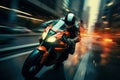 Exhilarating Motorcycle speeding city street. Generate Ai