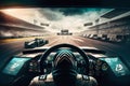 Exhilarating Race Track View: Driver\'s Perspective with Massive Stands on Both Sides. AI