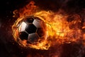 Exhilarating Soccer Ball in the Air. Fiery Football in the air. Sports concept