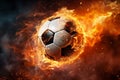 Exhilarating Soccer Ball in the Air. Fiery Football in the air. Sports concept