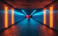 An exhilarating and visually arresting underground corridor, its walls adorned with a mesmerizing array of neon lights