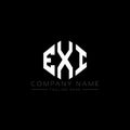EXI letter logo design with polygon shape. EXI polygon and cube shape logo design. EXI hexagon vector logo template white and Royalty Free Stock Photo