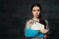 Unhappy Fancy Woman Checking Inside Empty Bag