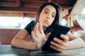 Unhappy Woman Looking for Love Online on a Dating App