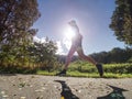 Exigent physical training. The athlete runs fast through alley