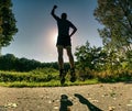 Exigent physical training. The athlete runs fast through alley