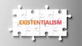 Existentialism complex like a puzzle - pictured as word existentialism on a puzzle pieces Royalty Free Stock Photo
