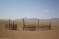 An existing animal den in the middle of nowhere, Tuv, Mongolia. Royalty Free Stock Photo