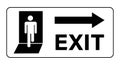 Exit door indication sign with symbol, directional arrow and text.