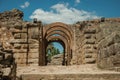 Exit with arches at Roman Amphitheater in Merida Royalty Free Stock Photo