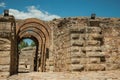 Exit with arches at Roman Amphitheater in Merida Royalty Free Stock Photo