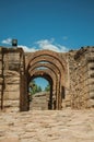 Exit with arches at Roman Amphitheater in Merida Royalty Free Stock Photo