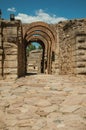 Exit with arches at Roman Amphitheater in Merida Royalty Free Stock Photo