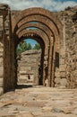 Exit with arches at Roman Amphitheater in Merida Royalty Free Stock Photo