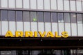 The exit for the arrivals on Rotterdam The Hague Airport in the special airport font.