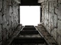 Exit from the basement by ladder to the surface. View from the brick basement up from the first face. Manhole Royalty Free Stock Photo