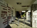 Exit from Cetinje bus station with greetings and goodbyes in many languages.