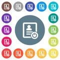 Exit from contact list flat white icons on round color backgrounds