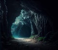 exit from the dark cave to the light. Royalty Free Stock Photo