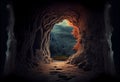 exit from the dark cave to the light. Royalty Free Stock Photo