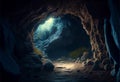 exit from the dark cave to the light. Royalty Free Stock Photo