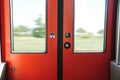 The exit door of the train