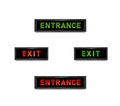 Exit entrance door sign in red and green light. Isolated vector graphic illustration