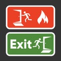 Exit fire signs set. Emergency Exit. Man figure running to doorway. Plate fire exit. Vector Royalty Free Stock Photo